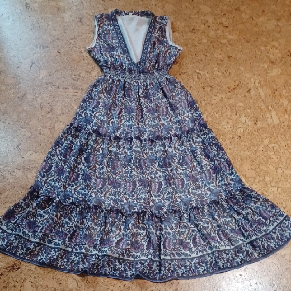 Max Studio London Purple Floral Tiered Sleeveless Maxi Dress Size S NWT